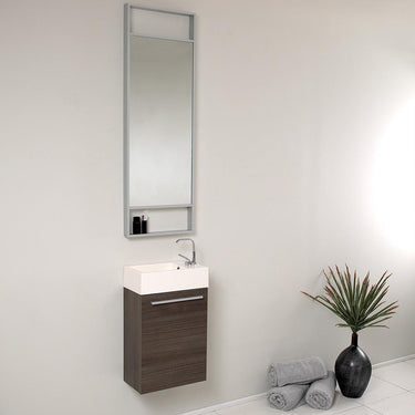 Fresca Pulito Small Gray Oak Modern Bathroom Vanity w/ Tall Mirror & Free Faucet Vanity Fresca